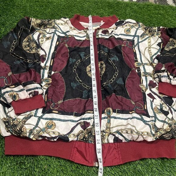 Sporting Club Vtg 90s Womens L Oversized Satin Bomber Jacket Equestrian Chains - Picture 4 of 9